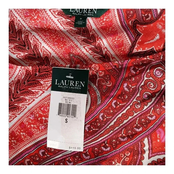 Ralph Lauren Scarf Top Tunic Poncho Kimono Red Multi Women's Small - Picture 4 of 5